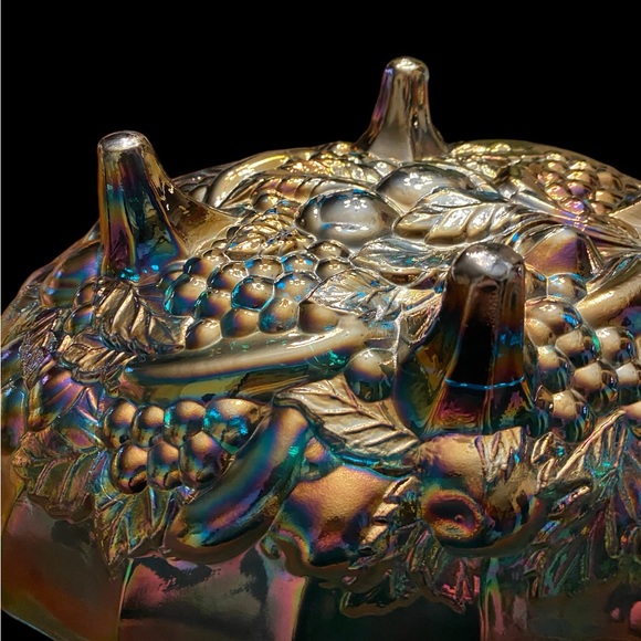 Vintage Indiana Carnival Glass footed oval  bowl Harvest Grape blue iridescent - Picture 2 of 7